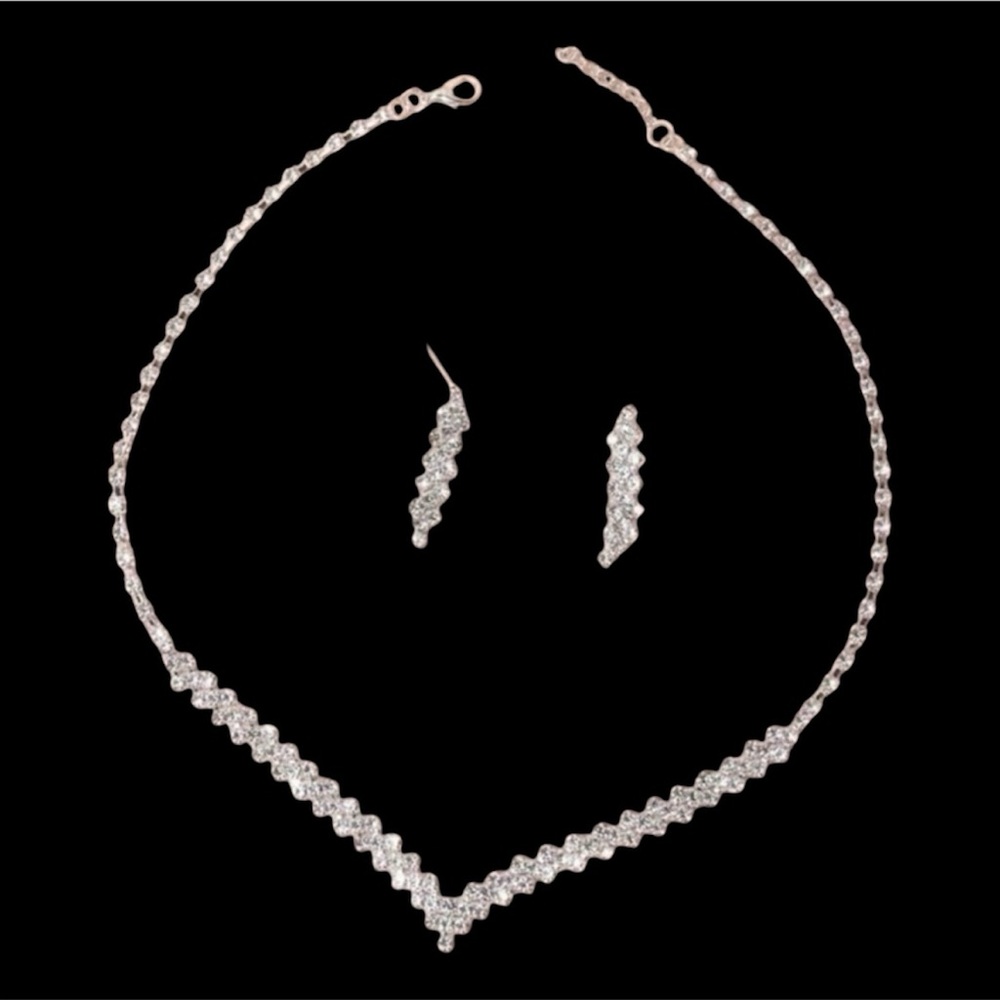 Rhinestone Crystal Necklace and Earrings Set Bridal Wedding Cocktail Party Prom
